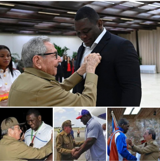 Raúl Castro condecora al deportista Mijain López por su fidelidad a la Dictadura Castrista.