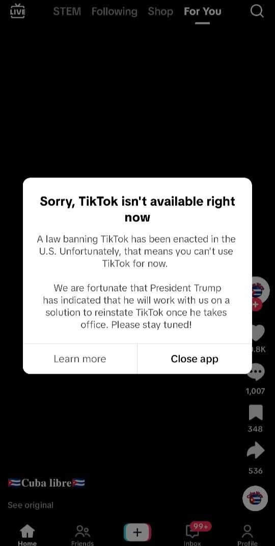 Tiktok dejó de funcionar en los EEUU.