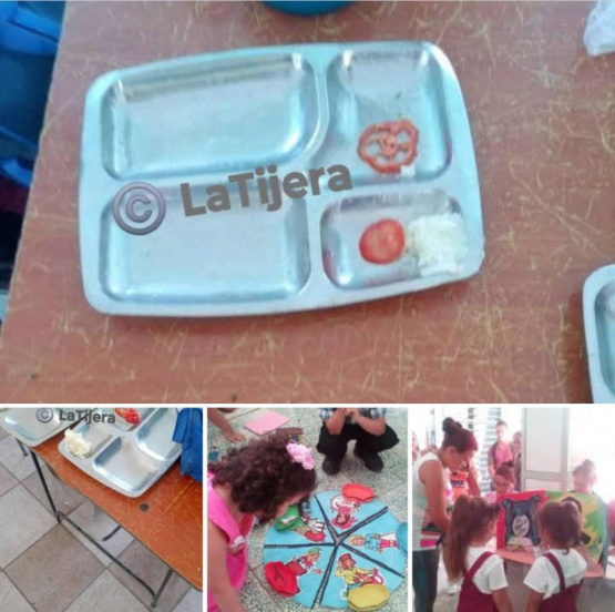 Arroz y tomates para los niños y mesa buffet para los testaferros del Castrismo en Cuba.