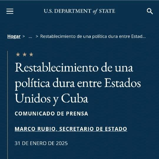 El Departamento de Estado de los EEUU publicó un Comunicado de Prensa en referencia a cambio de sus políticas hacia la Dictadura de Cuba.